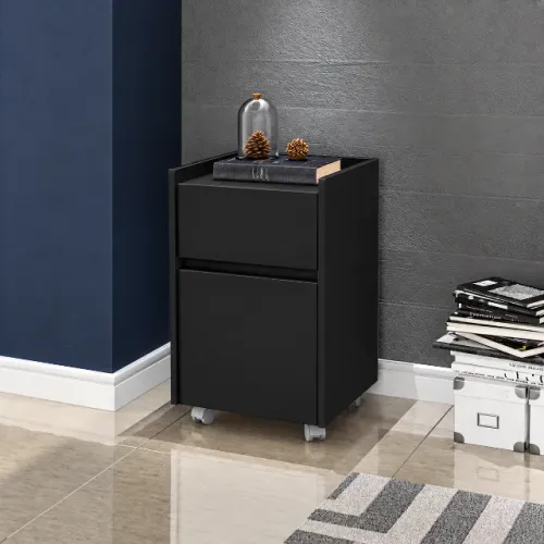 Criado de apoio Gaveteiro 1 Gaveta 1 Porta Preto NOVO Promoção 