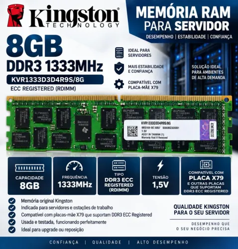 Memória RAM Kingston 8GB DDR3 1333MHz - Servidor / X79