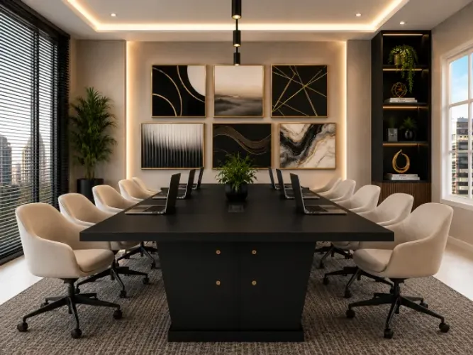 Mesa de Reunião Trapeze Blackout Delluxe 8 Tomadas. L2600cm x P130cm x A76cm...8 lugares