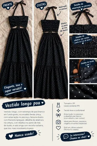 Vestido Longo Poá Preto ?