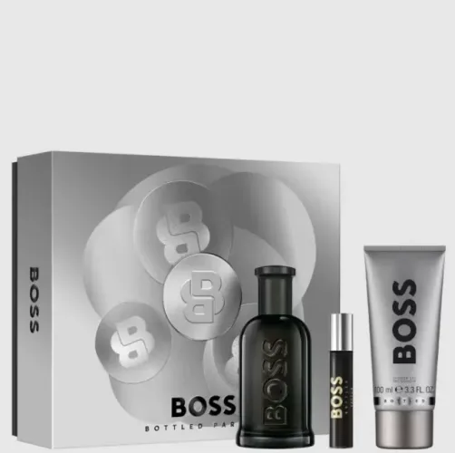 Kit Boss Bottled Parfum Perfume 100ml + Trave Size 10ml + Gel Banho 100ml