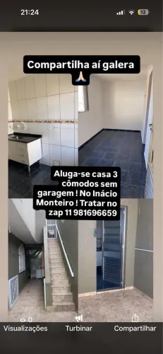 Aluga se casa , sem garagem ,3 cômodos , com apenas 1 casa no mesmo quintal 