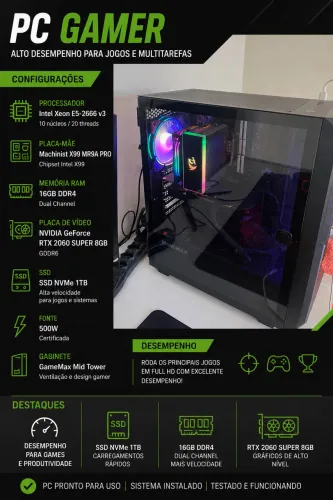 PC Gamer RTX 2060 Super 8GB + SSD NVMe 1TB + 16GB RAM 