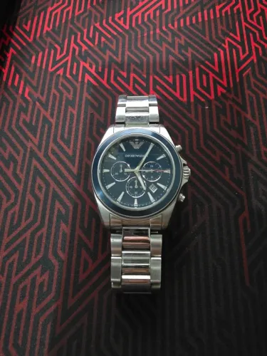 PAUSADO Relógio emporio armani pulseira de metal prata e azul 44mm AR-6091