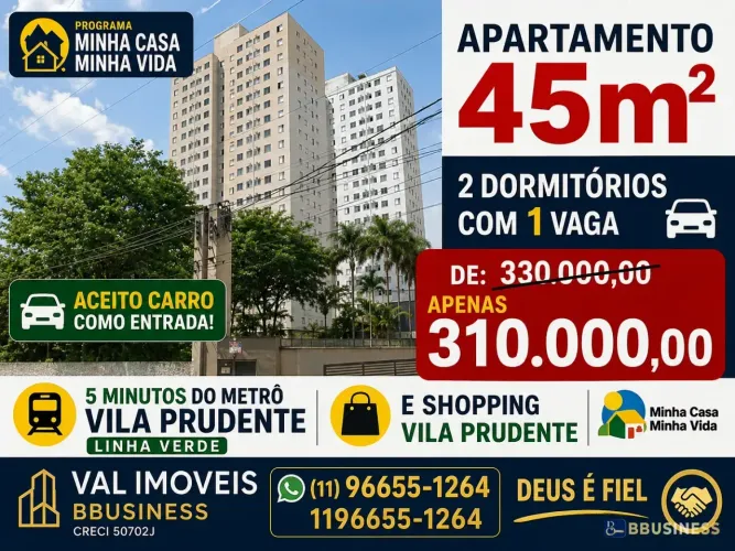 Apartamento à venda Vila Prudente com 2 quartos com 1 vaga Vila Prudente, São Paulo/SP