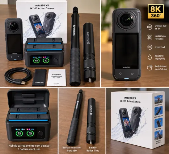 Insta360 X5 8K + 2 Baterias + Hub + Bullet Time - Impecável