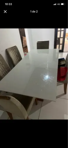 Mesa de jantar tampa de vidro 6 lugares 