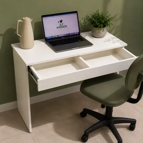 MESA SMALL COM GAVETA BRANCA PARA RECEPÇÃO
