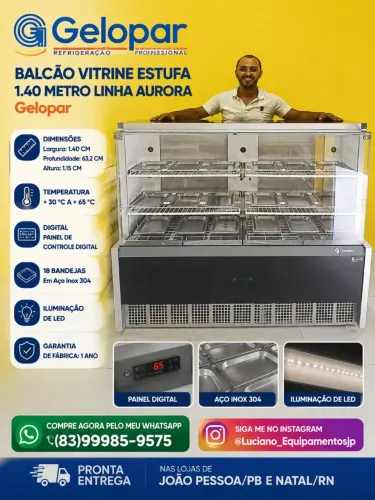 BALCÃO VITRINE ESTUFA 1.40 METRO LINHA AURORA GELOPAR 