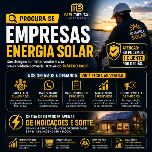 Gestão de Tráfego Pago Energia Solar Vagas Limitadas