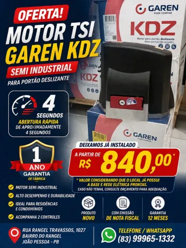 MOTOR PARA PORTÃO GAREN KDZ SEMI INDUSTRIAL TSI PRO 4 SEGUNDOS COM INSTALAÇÃO JÁ INCLUSA