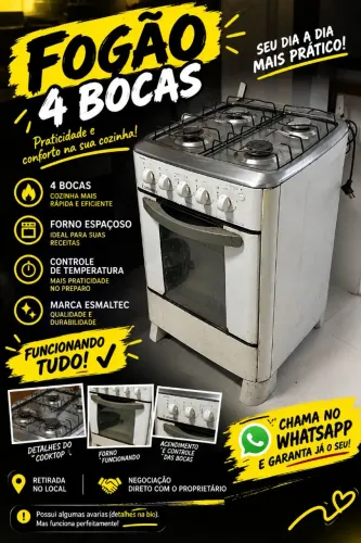 ? Fogão Esmaltec 4 Bocas com Forno - Oportunidade!