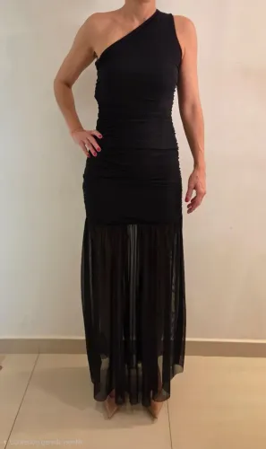 Vestido tule preto longo