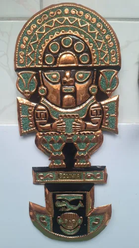 Escultura Decorativa de Parede em Cobre - Arte Andina Boliviana Vintage