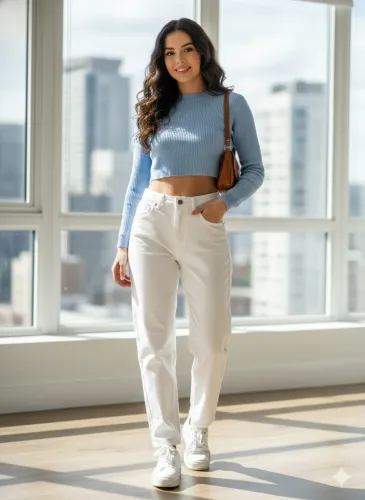 Calças jeans feminina 34 branca da Pop Me