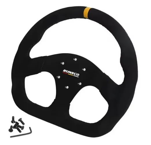 Volante Esportivo Formato D Corrida 325mm 32cm Camurca Preto com Faixa Amarela