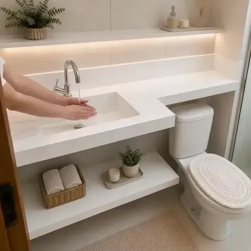Bancadas de porcelanato nichos e pias * **