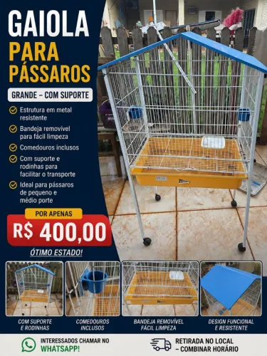GAIOLA GRANDE PARA PÁSSAROS COM SUPORTE