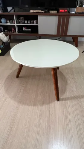 PROMOÇÃO Mesa de Centro Laqueada com Vidro - Estilo Retrô/Nórdico 60 cm