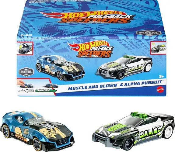 Kit 2x 1:43 Carrinhos de Fricção Hot Wheels Pull-Back