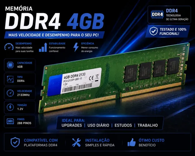 MEMÓRIA RAM DDR4 4GB 2133MHz - TESTADA E FUNCIONANDO