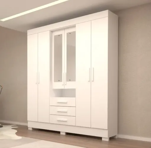 Guarda-Roupa Casal Elegance 6 Portas com Espelhos e 3 Gavetas Branco