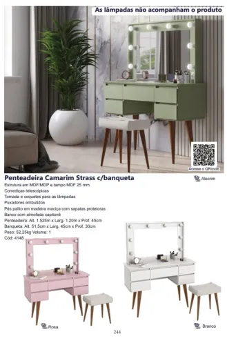 Penteadeira camarim strass c banqueta $1.599,00