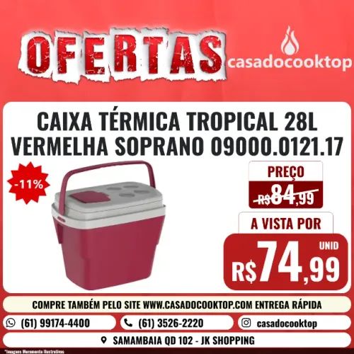 CAIXA TERMICA TROPICAL 28L VERMELHA SOPRANO 09000.0121.17