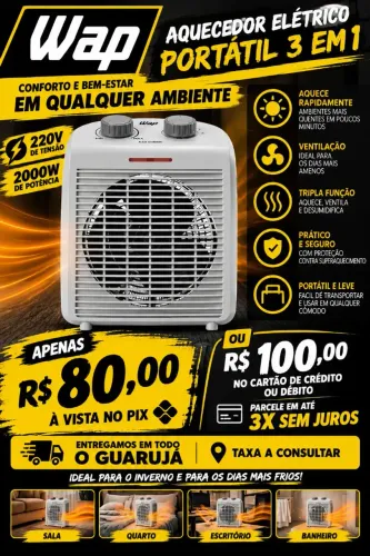 Aquecedor Wap portátil 3 em 1 elétrico