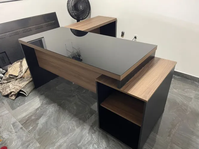 MESA DE ESCRITORIO EM L NICHO E GAVETEIRO LOJA IKONOFFICE