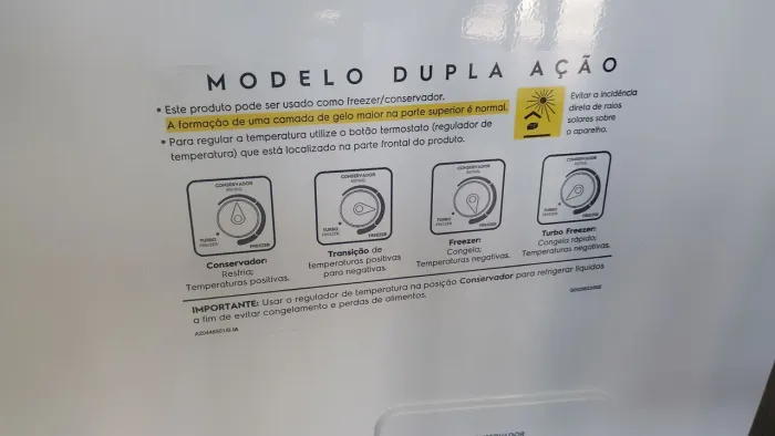 FREEZER ELECTROLUX - MODELO DUPLA AÇÃO- NOVO