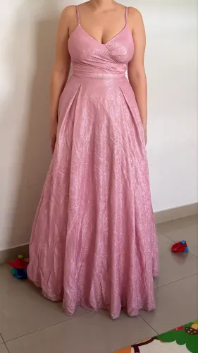 Vestido de Festa Longo Rosé com Brilho - Elegante e Delicado