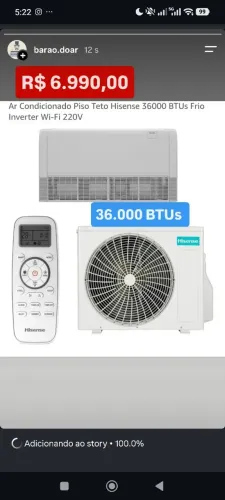 Ar Piso teto Hisense INVERTER 36.000 BTUs + Novo + Nota + Garantia+ Cartão 12x