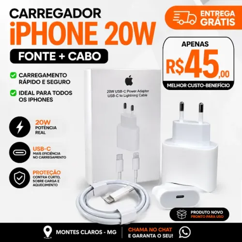Carregador para iPhone 20W completo ? ENTREGA GRÁTIS