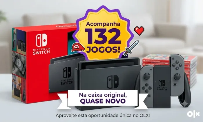 Nintendo Switch 132 Jogos Grátis Inclusos Bom e Barato Quase Novo Na Caixa Original