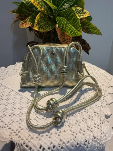 Bolsa Mini Luiza Barcelos Matelassê Couro Dourada Tiracolo - Original