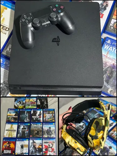 VENDE-SE PS4 SLIM + JOGOS + FONE GAMER