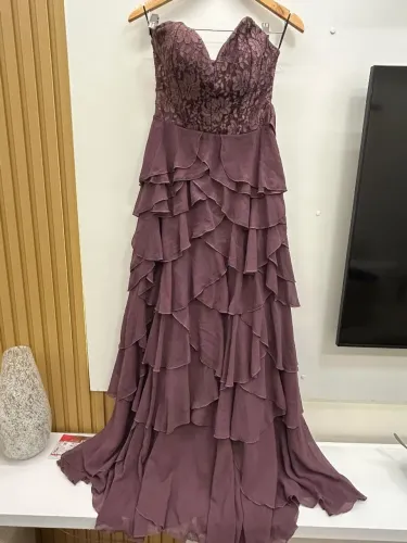 Vestido Festa Longo Malva Unicke Tam 40 Renda e Babados - Perfeito Estado!