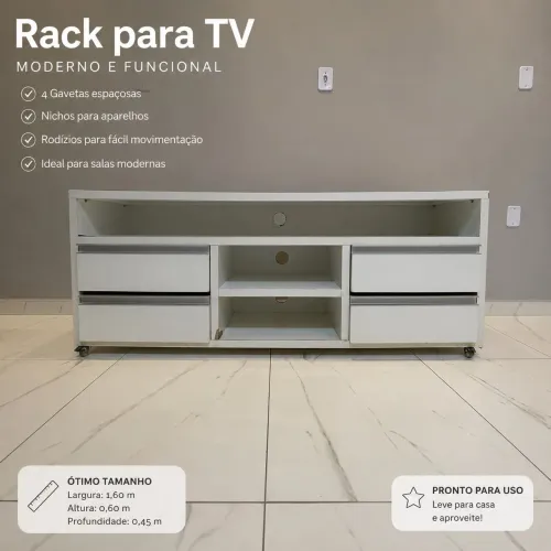 Rack para Tv branco, moderno e funcional.