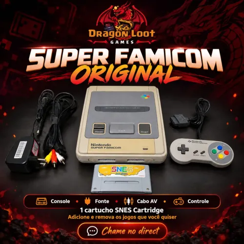 Super Famicom Original com Controle, Cabos e Cartucho SNES