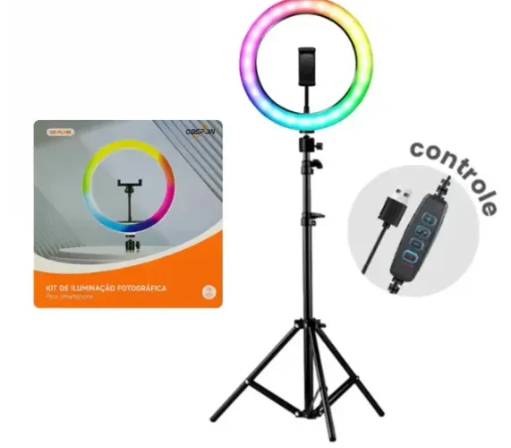 iluminação fotográfica Ring light 36cm 10W RGB