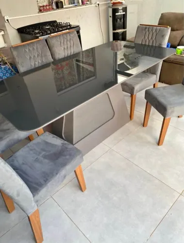 Mesa de Jantar 6 Cadeiras Tampo de Vidro 1,80m (Novo) Entrega Grátis! 