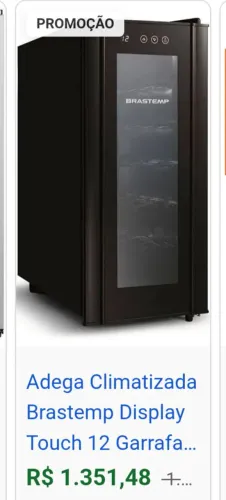 Expositor de bebidas marca Brastemp, novo, painel digital, porta de vidro.
