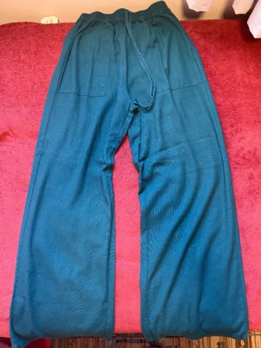 Calça Wide Leg em Viscose Verde Escuro Bluesteel PP