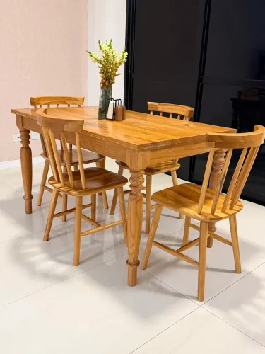 Mesa de jantar conjunto com cadeiras, madeira maciça tok&stock