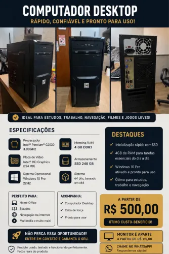 Vendo PC de escritório (Usado para afazeres e afins)