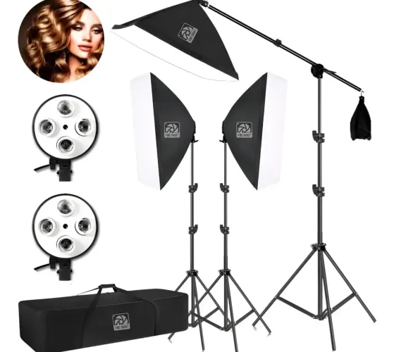 Kit Iluminação Estudio Softbox + Girafa + 2 Bocal Quadruplo + Bolsa