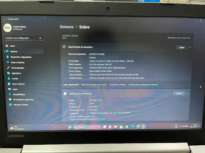 Notebook Lenovo IdeaPad Core i7 | 8GB RAM | SSD 250GB