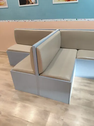Sofa Booth Canto Alemão em T Bege Madeira Loja Comercio