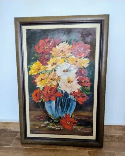 Quadro com pintura de tela e moldura de Madeira 96x66